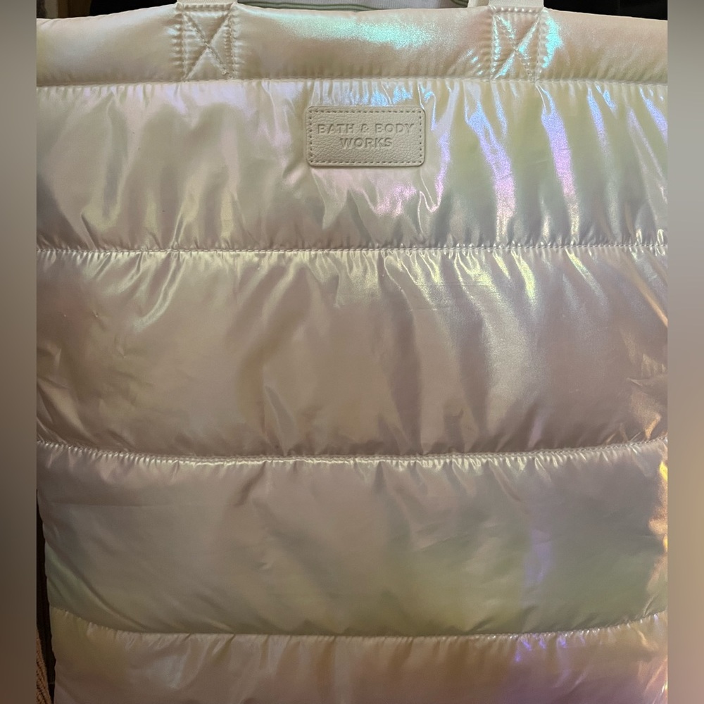 Bath & Body Works White Holographic Tote Bag